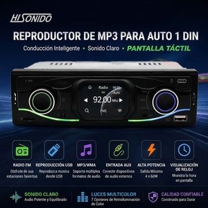 Reproductor MP3 Para Auto 1 Din Pantalla Tactil Radio BT USB AUX FM Con DSP EQ Control Por App RGB LED Universal - Product Image 2
