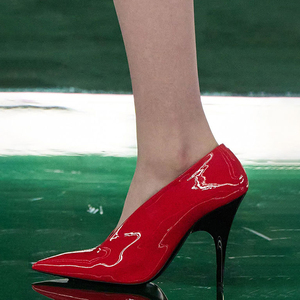 Custom Colors Women Pointed Toe Solid Shoes High Thin Heels Patent Sandals Dress Stiletto Wide Feet V-Shaped Cut <b>Pumps</b> - Product Image 5