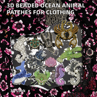 Patchs brodés faits main 3D en strass et perles, motifs crabe, homard, tortue, inspirés du monde marin, à coudre sur toile, autocollants pour vêtements DIY