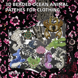 Patchs brodés faits main en 3D avec strass et perles, motifs crabe, homard, tortue, inspirés du monde marin, à coudre sur vêtements, autocollants en tissu pour DIY - Product Image 2