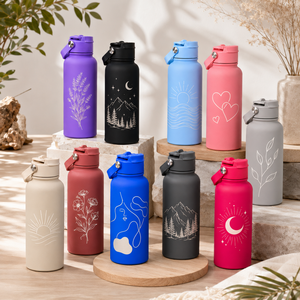 Custom Modern Abstract Line Art & Lettering Stainless Steel Camping Water Bottle Flip Lock <b>Lid</b> Leakproof <b>Reusable</b> Vacuum Flask - Product Image 1