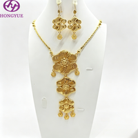 Parure de bijoux en filigrane floral plaqué or 24 carats, collier pendentif fleur 3 couches et boucles d'oreilles pendantes, style Dubaï, bijoux de mariée pour femme