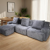 Canapé modulaire compressé en forme de L, sectionnel, sans structure, emballé en rouleau, mousse haute densité, tissu Sherpa
