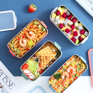 High Quality Double Layers Stainless Steel Food Storage <b>Box</b> <b>Stackable</b> <b>Lunch</b> <b>Box</b> Plastic Stainless Steel Food Container Set - Product Image 4