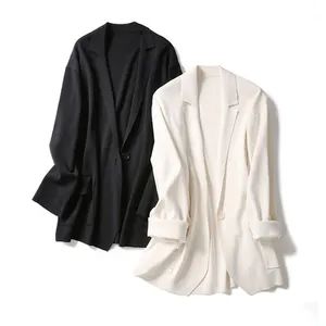 Blazer de negócios simples, ropa de mujer botão único manga comprida uniforme de escritório design para mulheres ternos de malha