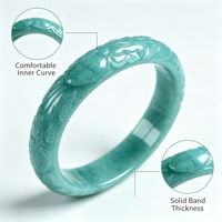 Handgeschnitzter Natürlicher Jadeit-Armreif, Blaues Wasserdrachen-Phönix-Motiv Jade-Armband für Frauen Männer Geschenk