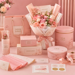 Juego de Empaque de Flores de Lujo, Papel de Envoltura para Ramos con Impresión Personalizada, Caja de Regalo, Bolsa y Cinta para Floristas - Product Image 1