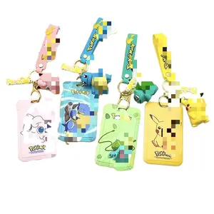 3d Cartoon Anime Gepokemoned Pika Chud Charmander Kaart Set Pop Hanger Sleutelhanger Student Campus Identiteitskaart Houder Sleutelhanger Groothandel