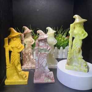 Statuetta di Strega con Scopa in Pietra Naturale Intagliata a Mano, Cristallo Curativo, Statua di Strega, Ornamento di Halloween, Decorazione in Cristallo, Artigianato - Product Image 2