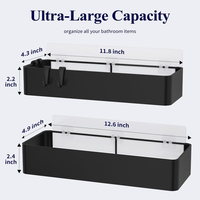Étagère de rangement murale noire en acier inoxydable, plastique et bois, sans perçage, pour douche et salle de bain, étagère d'angle murale