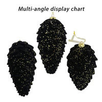 Pignons de pin en plastique noir en gros avec paillettes dorées, boule de Noël suspendue, ornement pour arbre de Noël de luxe, décoration de fête