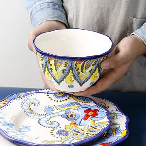 Juego de platos de cena irregulares pintados a mano de estilo bohemio Juego de platos de postre - Product Image 5