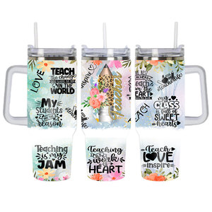 Presents for Teacher <b>Large</b> Capacity 40oz Stainless Steel Tumbler Handle Straw Cup Car Travel Coffee Mug Teacher's Day <b>Gifts</b> - Product Image 2