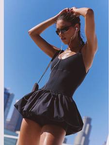 汗衫女孩瑜伽裙拉绳花Bract胸垫透气速干修身防跑步网球女网球裙 - Product Image 1