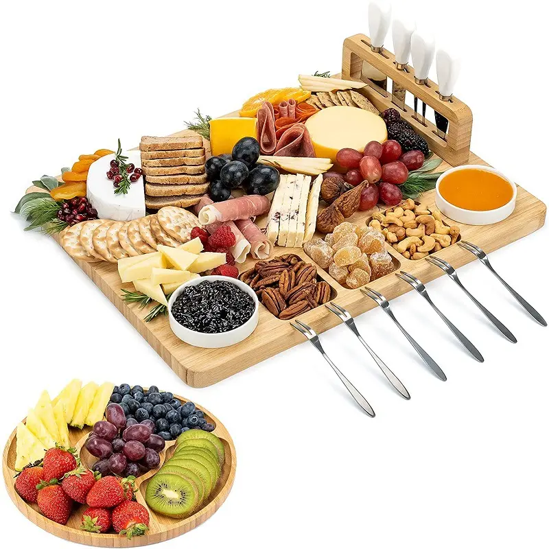 13 Piece Cheese Cutting Board Set Wood Bamboo Cheese Board And Knife Set Bamboo Wood Chacuterie Board Cheese Serving Tray