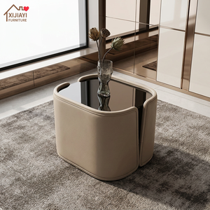 Tavolino Laterale di Lusso Moderno, Tavolino di Alta Qualità con Vera Pelle, Finitura Laccata Lucida per Salotti, Ville - Product Image 1