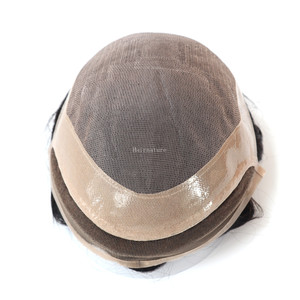 Perruque noire naturelle Fine indétectable, module de cheveux, pour hommes, toupet avec dentelle frontale - Product Image 1