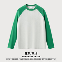 Kaos Raglan Lengan Panjang Pria 270g Bahan Katun Tebal 100% Oversize Warna-Blok Kerah Bulat Model Pullover Streetwear