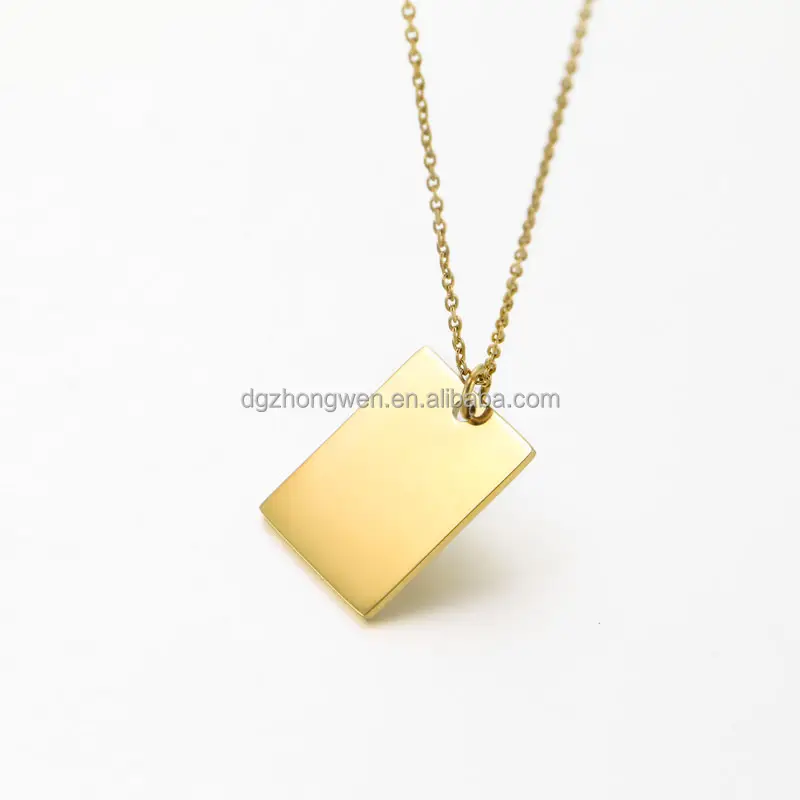 Benutzer definierte Logo 18 Karat vergoldete Kette Halskette Edelstahl Initial Square Anhänger Brief Gravierte Name Halskette für Frau