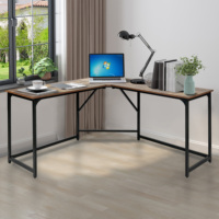 Bureau d'ordinateur en forme de L antique Bureau à domicile Bureau d'angle Table d'écriture Table de bureau en bois et en métal