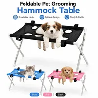 Table de toilettage portable pour chats et chiens, pliable, en acier inoxydable, avec hamac respirant en maille pour la coupe des ongles, utilisation à la maison ou en salle de bain