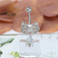Nouveau piercing de nombril en forme de nœud papillon et de goutte d'eau avec zircon en forme de cœur et clou de nombril en opale