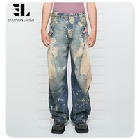 LARSUR Custom Factory 3D Full Dtg Dgt All Over Print Jeans Embroidere Applique Patch Loose Trompe L'oeil Loeil Digital Denim Pant