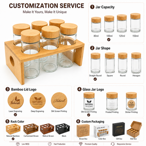Ensemble de 4 pots à épices en verre avec support en bambou, bouteilles transparentes pour assaisonnements, pour le <span class=keywords><strong>rangement</strong></span> sur le comptoir de cuisine - Product Image 5