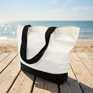 Sac fourre-tout en toile blanche avec poignées noires, grande taille, sac de plage, sac de shopping, à porter à l'épaule, écologique, réutilisable - Product Image 1