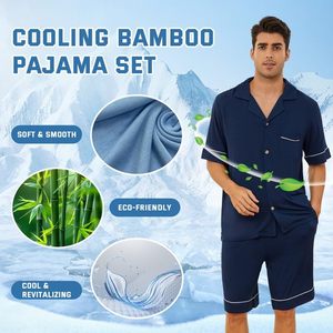 Conjunto de <span class=keywords><strong>pijama</strong></span> informal de satén abotonado para <span class=keywords><strong>hombre</strong></span>, tejido de punto de algodón y viscosa de pulpa de bambú ligero para uso doméstico - Product Image 5