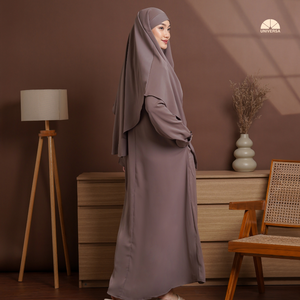 Conjunto de Abaya y Khimar Francés Color Marrón Mocca para Mujer, Algodón Marbella Premium, Corte Holgado y Modesto, Ropa Islámica Sólida con Caja de Regalo - Product Image 2