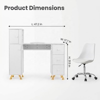 Table de manucure moderne en bois massif blanc de luxe avec grands tiroirs de rangement, mobilier de salon, bureau à ongles