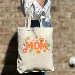 Keymay Custom Printed Cotton Canvas Tote Bag Cute Floral Mom Flower Design for Mother's Day Casual Daily Shopping US Made - Product Image 5