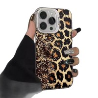 Casing Handphone TPU PC Berlapis Perak dengan Motif Leopard Emas Berkilau untuk iPhone 11 12 13 14 15 16 17 18 Pro Max