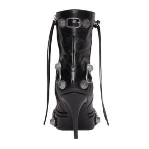 Botines de cuero de tacón alto para mujer, Botines negros puntiagudos, sexys, con cierre de hebilla, talla grande 43 - Product Image 3