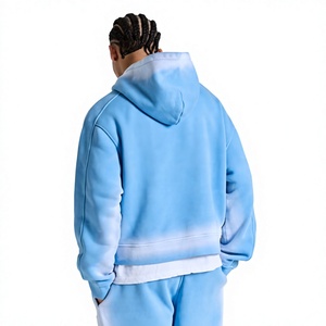 Sweat-shirt à capuche oversize pour homme, bleu clair uni, en molleton de coton, coupe décontractée, automne, manches classiques, avec poches - Product Image 6