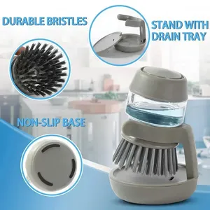 Zenidoo Kitchen Dish Brush Soap Dispenser Multi-Use Eco-Friendly Plastic Nylon Bristles Soft <b>Scrub</b> Brush Household Universal - Product Image 3
