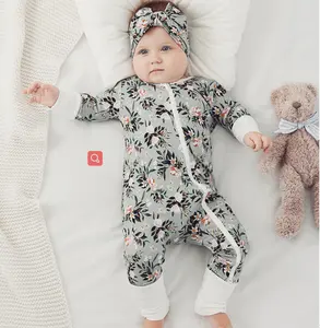 Hongbo מותאם אישית עיצוב במבוק ספנדקס תינוק Footie Romper יילוד ארוך שרוול רגיל תינוק אורגני כותנה תינוק פיג 'מה בגדים