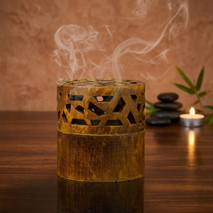 Quemador de Incienso de Madera Natural con Recortes Geométricos, Soporte para Aromaterapia, Uso en Todas las Estaciones, Decoración del Hogar, Regalo para Ramadán y Eid, Fragancia - Product Image 1