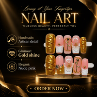Ongles artificiels en amande faits à la main, sculptés en 3D, couvrants, avec colle, 10 pièces, rose doré floral
