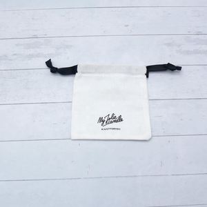 Custom logo Pouch Wholesale Ring Pouch Cotton Linen Drawstring White Pouch with <b>Black</b> <b>String</b> - Product Image 5