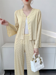 Completo Casual da Donna con Pantaloni a Pieghe, Collezione Primavera/Autunno 2026, Elegante, Effetto Ringiovanente, Vestibilità Ampia, Pantaloni Lunghi a Gamba Larga, Set Due Pezzi, Stile Unico - Product Image 6