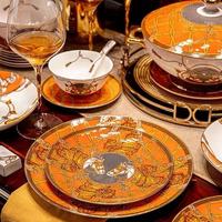 Service de vaisselle de luxe en porcelaine fine YanJun Roman Holiday Europe Design, motif animalier, compatible lave-vaisselle/micro-ondes/four