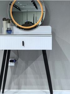 Flip Top Hidden LED Mirror <b>Dressing</b> <b>Table</b> <b>With</b> <b>Storage</b> Drawers and Stool Compact Makeup Vanity Set - Product Image 3