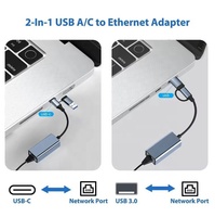 USB to RJ45 Type C 2-in-1 Gigabit Ethernet Adapter 1000 Mbps USB 3.0 Wired Plug Play External Aluminum Alloy for Laptops Stock