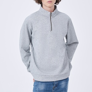 Custom Embroidery Men's Long Sleeve Half Quarter <b>Zip</b> Pullover Sweater 450g Heavyweight Poly/Cotton Loose Fit Letter Pattern - Product Image 3