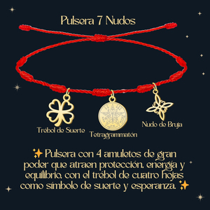 Bracciale portafortuna e protettivo oro acciaio inox 7 nodi con nodo di strega e Tetragrammaton Charm Fine amuleto - Product Image 4