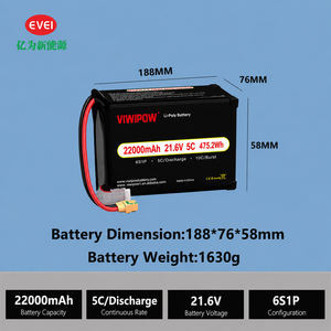 Batterie Li-ion 6S 21,6 V 22000 mAh 320 Wh/kg à longue autonomie de vol, taux de décharge 5C pour drone de course FPV RC, câblage/prise personnalisables - Product Image 4