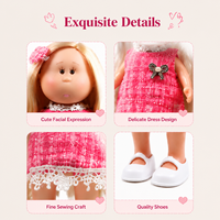 Poupée Bébé de Mode de Haute Qualité 24 cm avec Robe en Dentelle à Carreaux, Corps en Vinyle, Jouet à Habiller pour Petites Filles, Cadeau de Fêtes - Vente en Gros