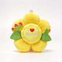 Porte-clés en peluche fleur jaune personnalisé, broderie « J'aime le Brunei », mascotte florale rembourrée, souvenir touristique